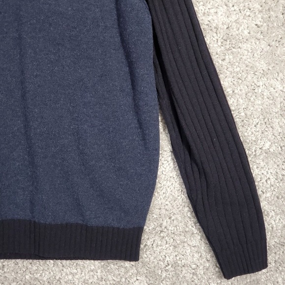 Johnnie-O Mens Wool Sweater Size Large Blue Quarter Zip Ribbed Pullover Preppy - Picture 2 of 11